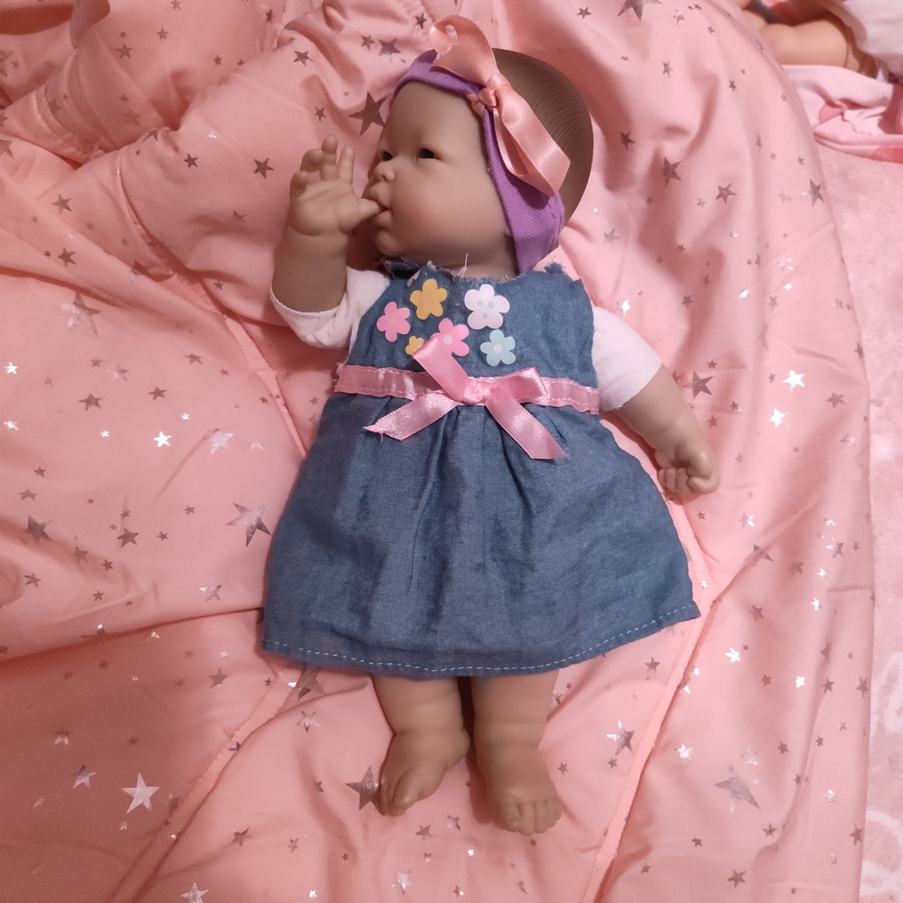 Asian Berengeuer Sweet Baby Doll in Denim Dress with Pink and Purple Details